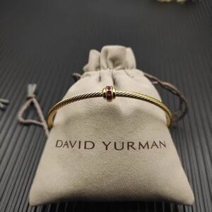 David Yurman Gold Cable Bracelet with Red Accent Bead